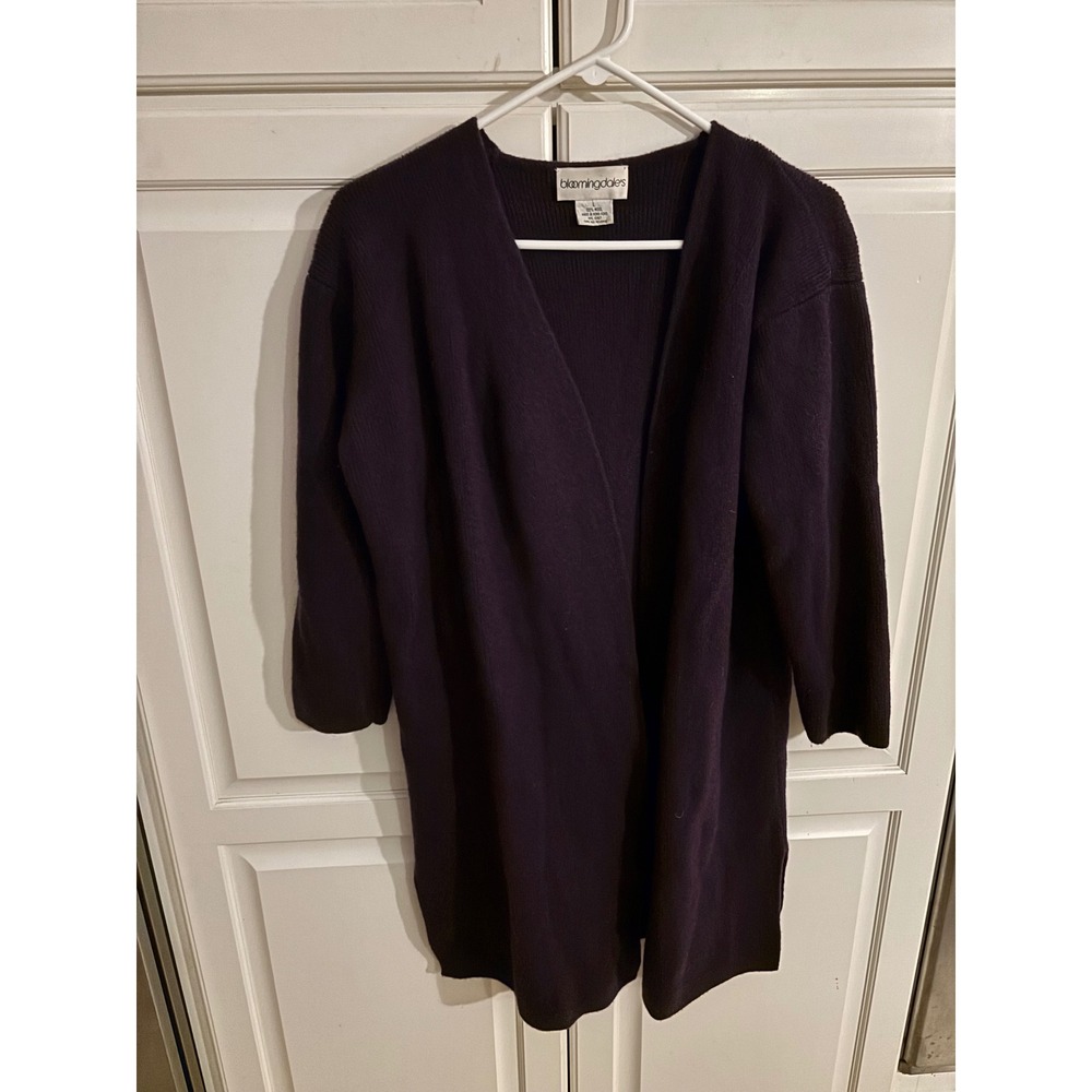 Bloomingdales Women's 100% Wool Cardigan Duster‎ Long Sleeve Plum Purple L